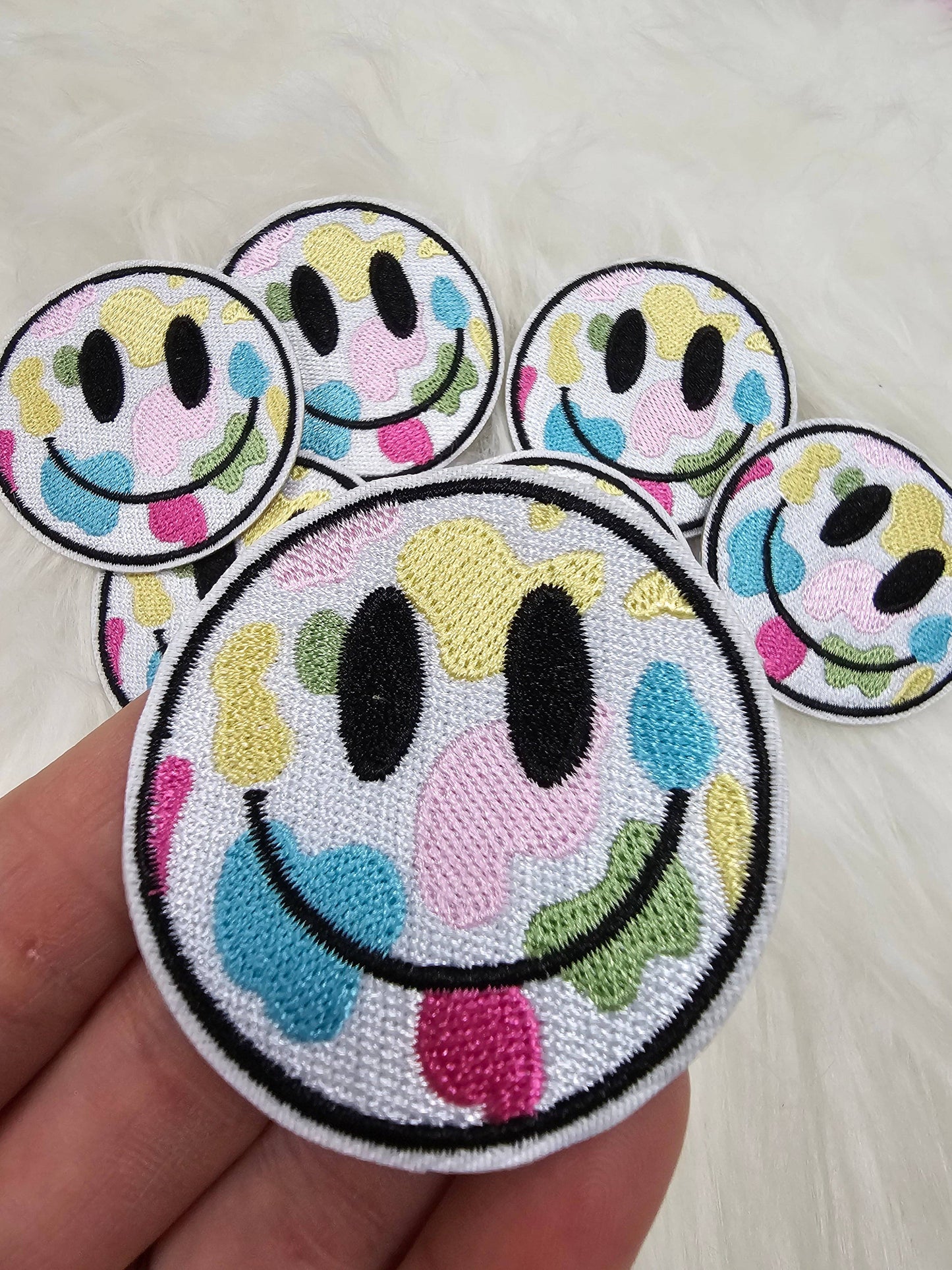 Patch - Colorful Pastel Cheetah Smile Face Iron On Patches