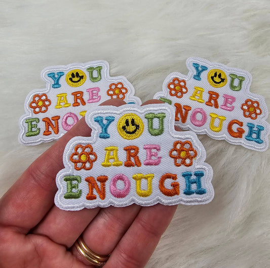 Patch - 'You Are Enough' Floral Woven Embroidery Iron On Patch