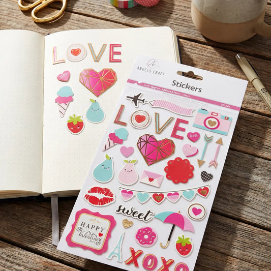 Stickers - Valentine Puffy Stickers – Love Icons & Hearts – 32 Pcs