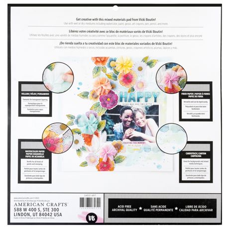 Paper - Vicki Boutin Mixed Media Paper Pad 12"X12"