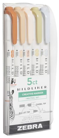 Marker - Zebra Mildliner Double Ended Marker Bold & Fine Point Neutral 5/Pkg