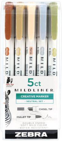 Marker - Zebra Mildliner Double Ended Marker Bold & Fine Point Neutral 5/Pkg