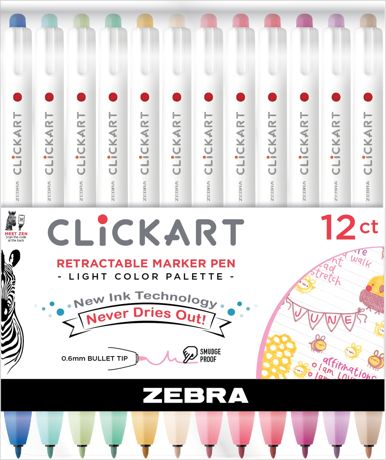 Marker - Zebra ClickArt Retractable Bullet Point Marker Pens Light 12/Pkg