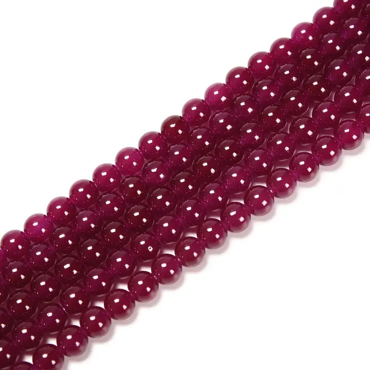 Beads - Fuchsia Crystal Glass Smooth Round Beads Size 6mm Approx 15.5" Strand