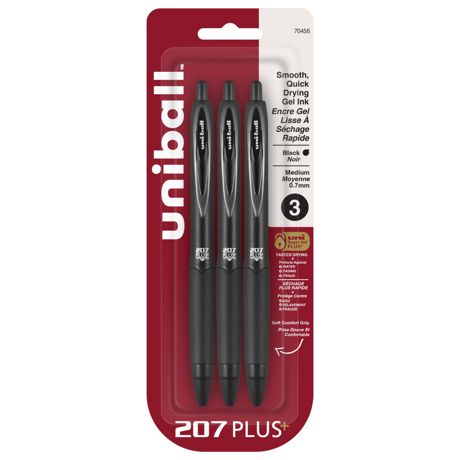 Pen - Uni-Ball 207 PLUS+ Retractable Medium Point Gel Pens 3/Pkg Black