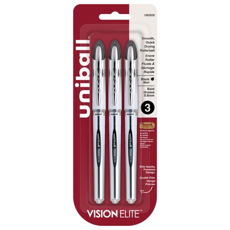 Pens - Uni-Ball Vision Elite Bold Point Rollerball Pens 3/Pkg