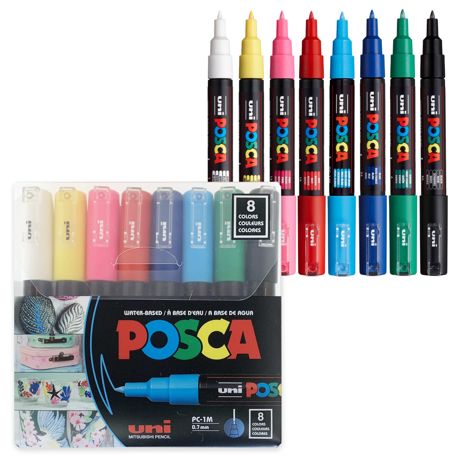 Markers - POSCA 1M Paint Marker X-Fine Bullet Tip .7mm 8/Pkg Basic