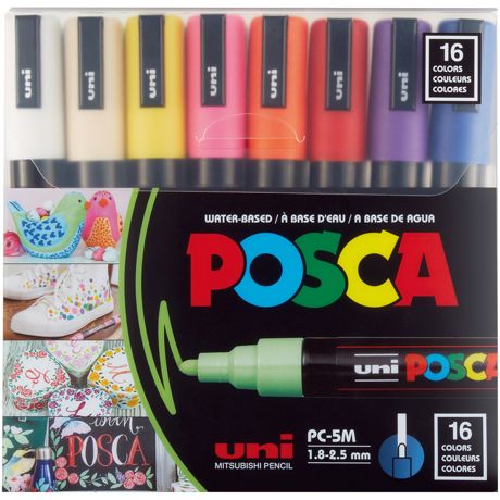 Markers - POSCA 5M Medium Bullet Tip 2.5mm Paint Marker 16/Pkg