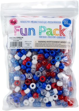 Beads - CousinDIY Pony Beads 6mmX9mm 500/Pkg - Patriotic Mix