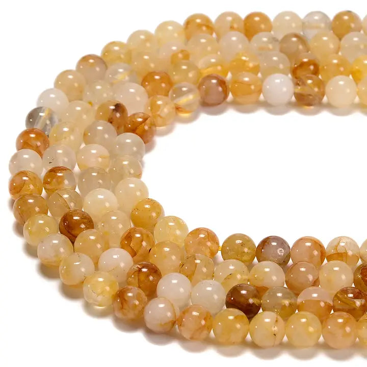 Beads - Natural Golden Healer Quartz Smooth Round Beads Size 8mm 15.5'' Strand