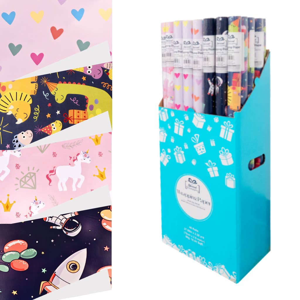 Gift Wrap – Happy Birthday Animal & Unicorn Designs, 48roll: WP-2512 Rainbow & Animals