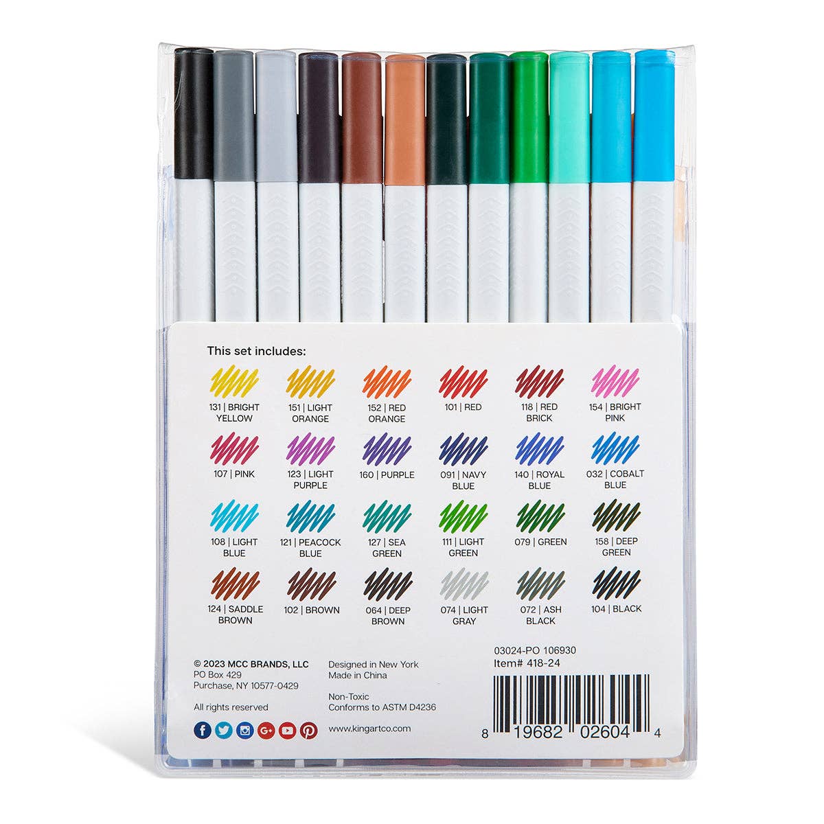 Markers - Fine Line Pens - Archival Water-Based Ink - 24 Colors