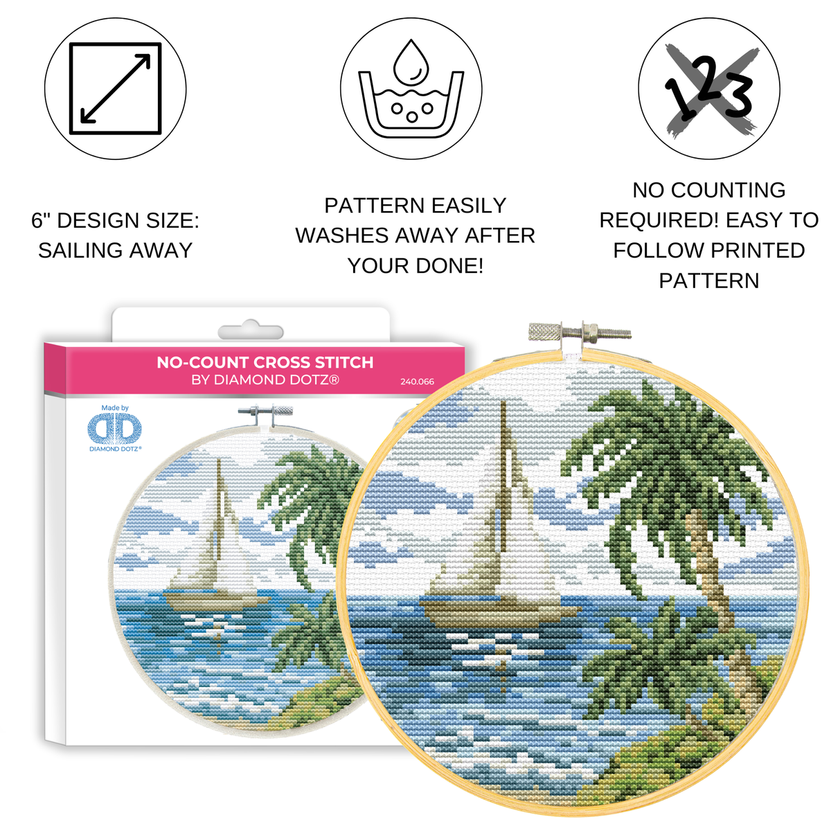 Cross Stitch - Diamond Dotz No-Count Cross Stitch Sailing Away - 6 inDiamond Dotz No-Count Cross Stitch Sailing Away - 6 in