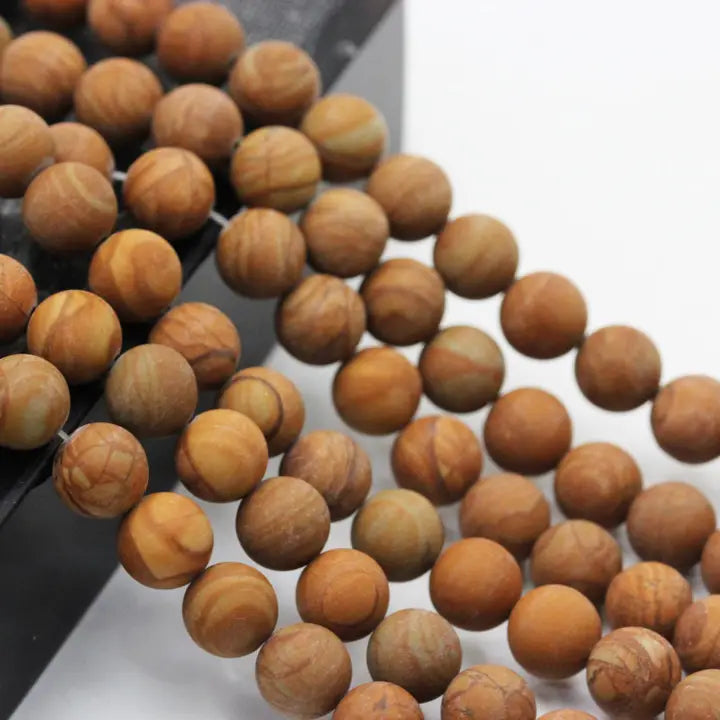 Beads - Wood Grain Jasper Matte Round Beads 10mm 15.5" Strand