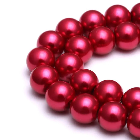 Beads - Bright Red Glass Pearl Smooth Round Beads 6mm 15.5" Strand