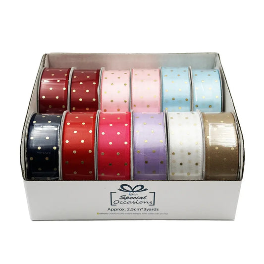 Ribbon - Polka Dot Satin Ribbon 1"X 3 Yards