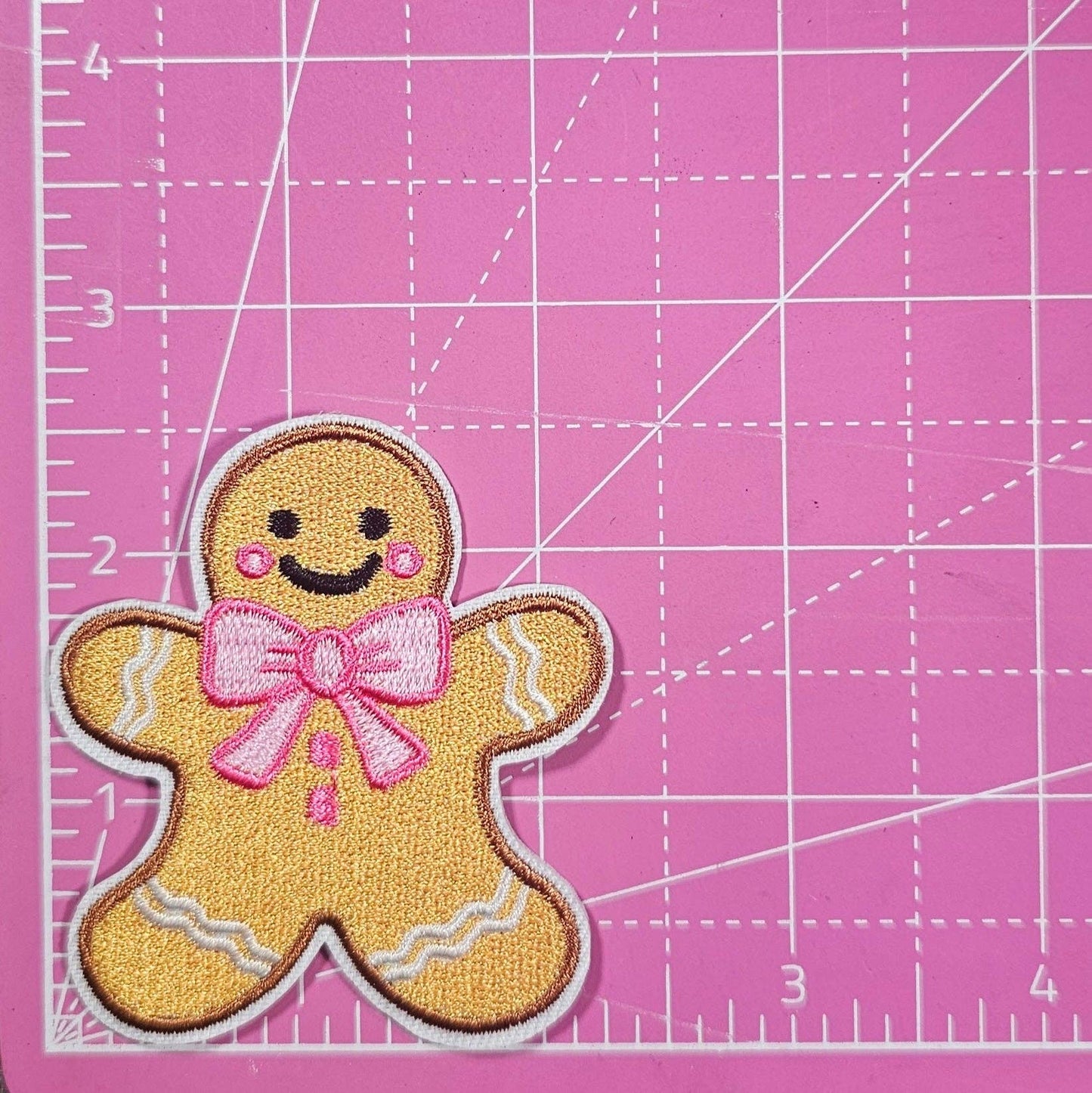 Patch - Gingerbread Man with Pink Bow Embroidery Iron On Patch