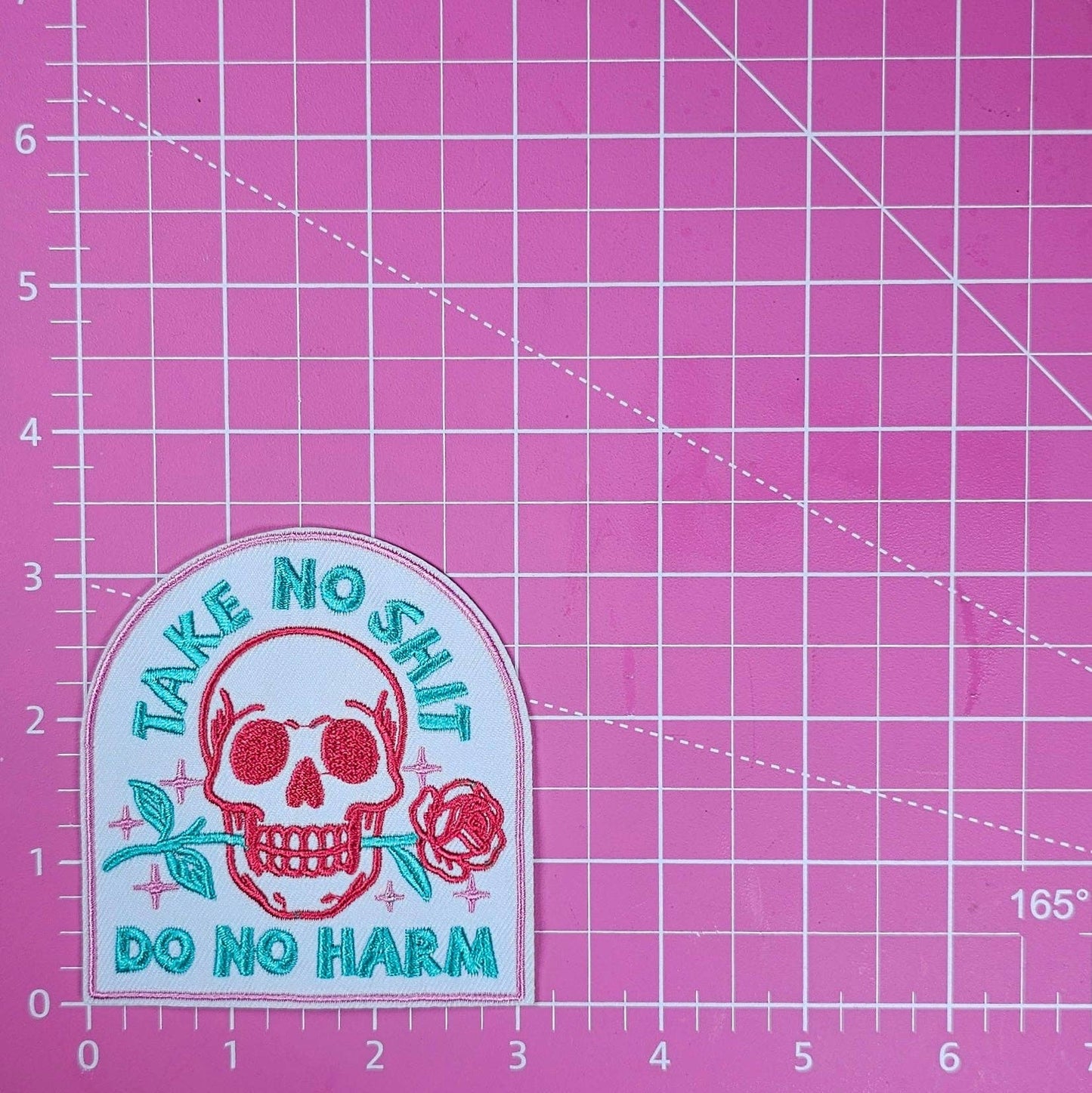 Patch - 'Take No Shit Do No Harm' Skull Rose Turquoise Embroidery Iron On Patch