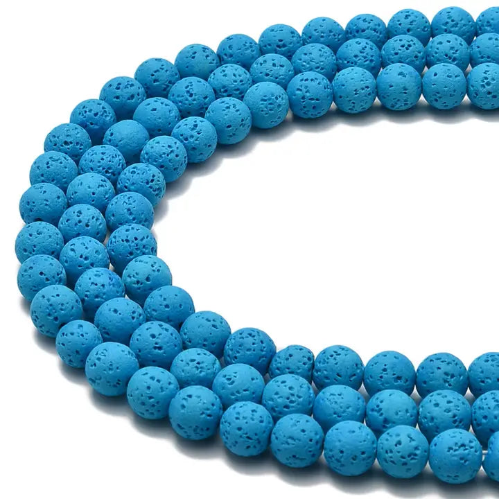 Beads - Bright Blue Lava Rock Stone Beads 8mm 15.5" Strand