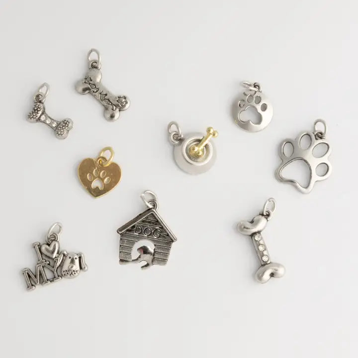 Jewelry - Silver and Gold Mixed Metals Dog-Themed 9pc Charm Set