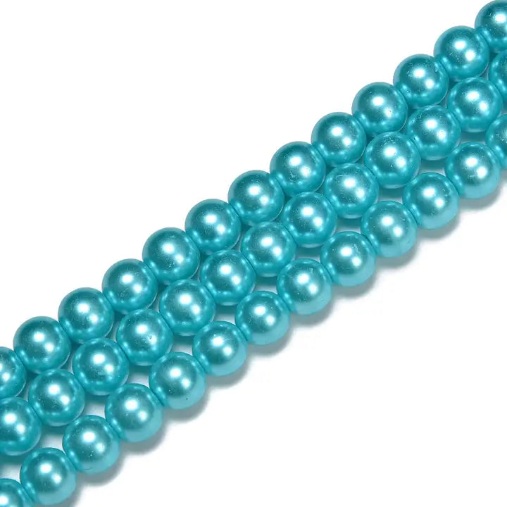 Beads - 8mm - Aqua Blue Glass Pearl Smooth Round Beads