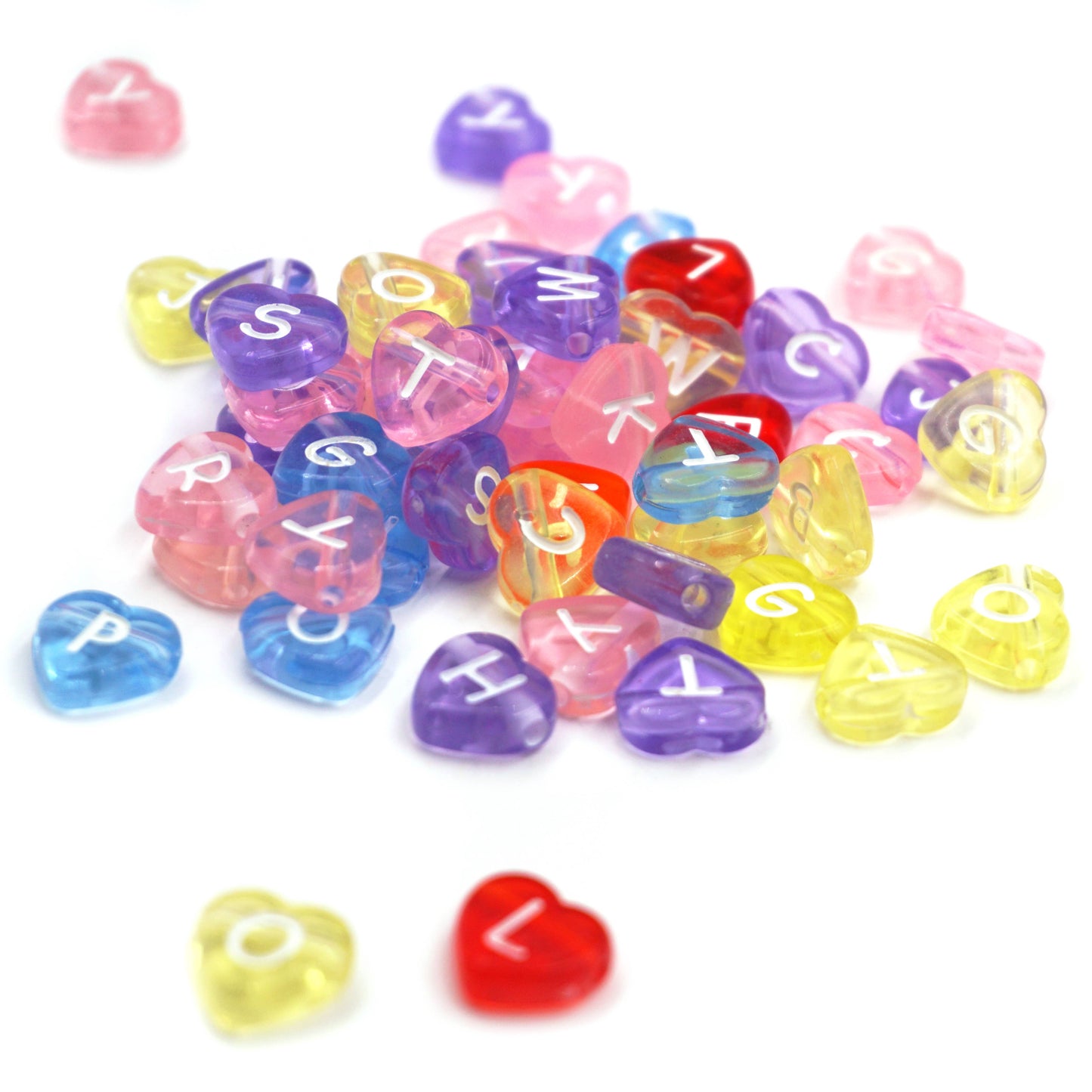 Beads - Translucent Multi-colored Alphabet Beads, Heart Shape