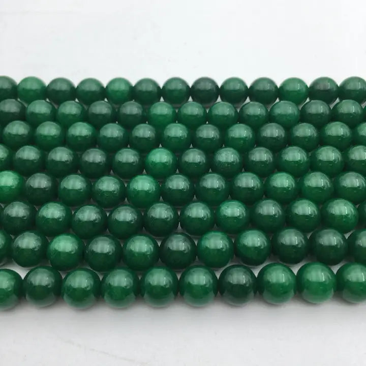 Beads - Solid Green Dyed Jade Smooth Round Beads 8mm 15.5" Strand