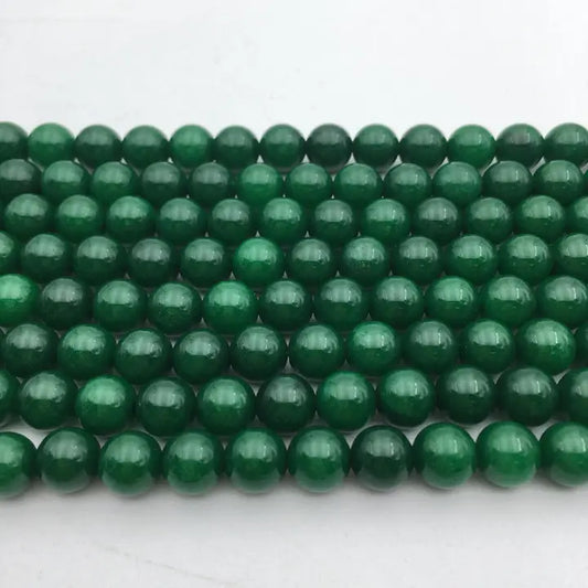 Beads - Solid Green Dyed Jade Smooth Round Beads 8mm 15.5" Strand