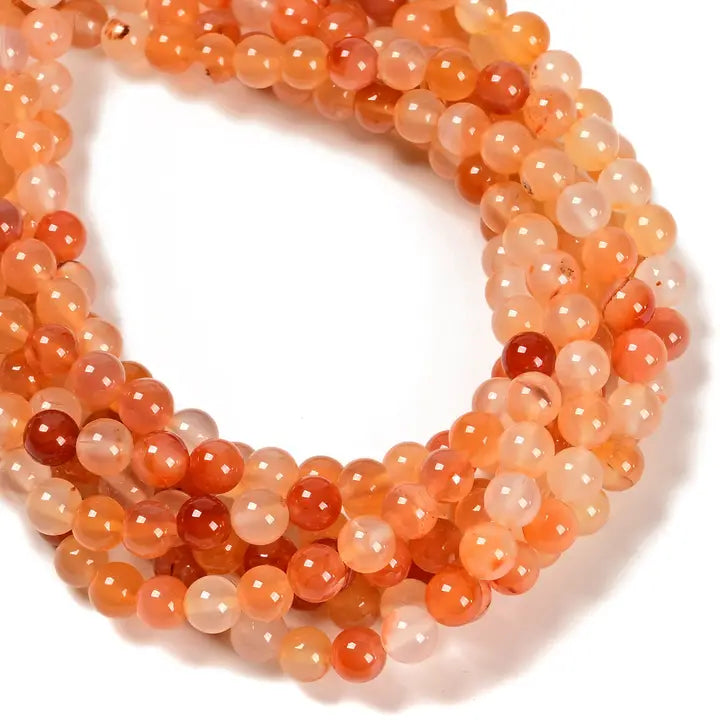 Beads - Natural Carnelian Smooth Round Beads Size 8mm 15.5'' Strand