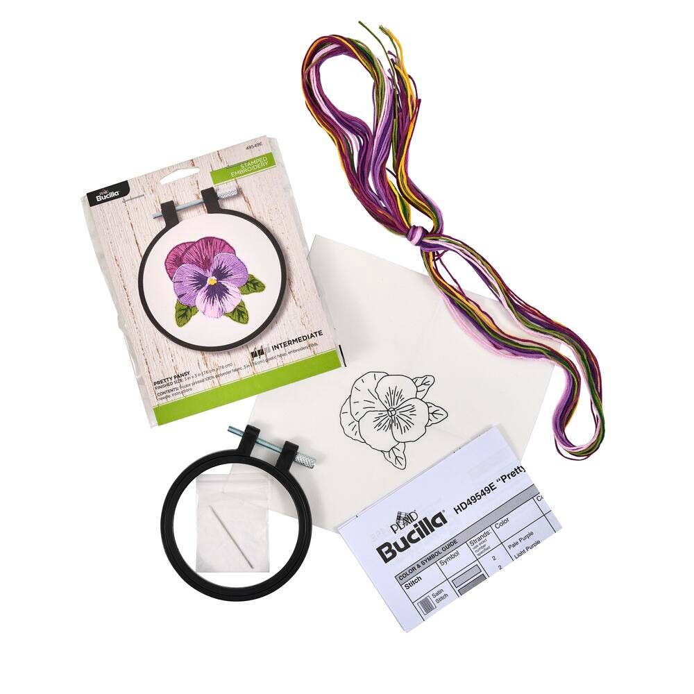 Stamped Embroidery Kit - Pretty Pansy 3"