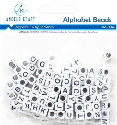 Beads - Alphabet Beads Cube Shape Black w/ multi-color letters