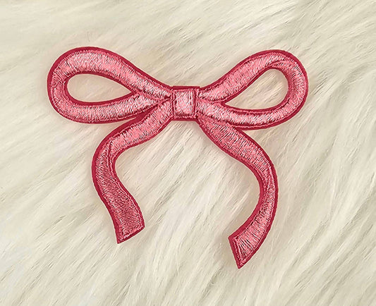 Patch - Coquette Bow Embroidery Iron On Patch: Medium Pink