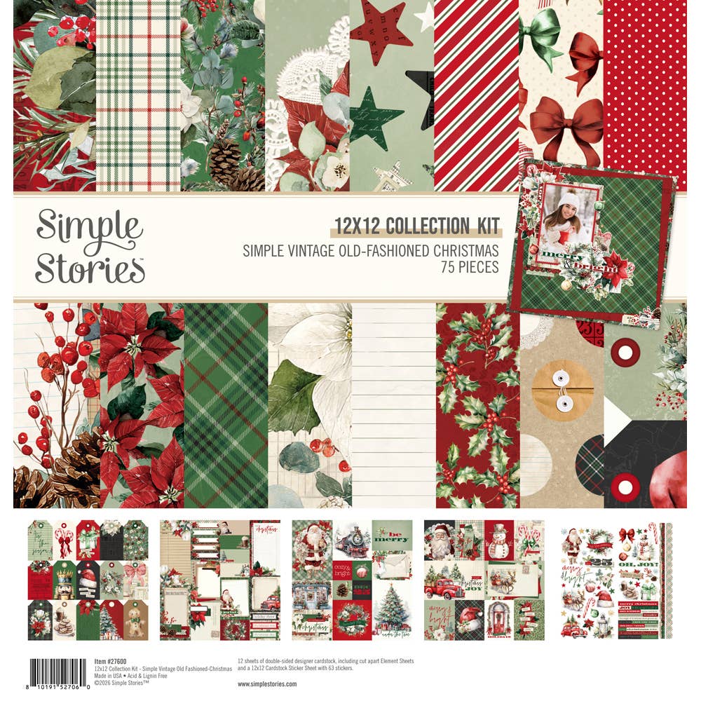 Scrapbook Paper - Simple Vintage Old-Fashioned Christmas - Collection Kit