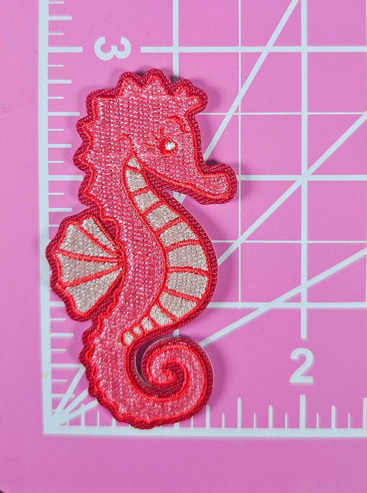 Patch - Seahorse Hot Pink Embroidery Iron On Patch