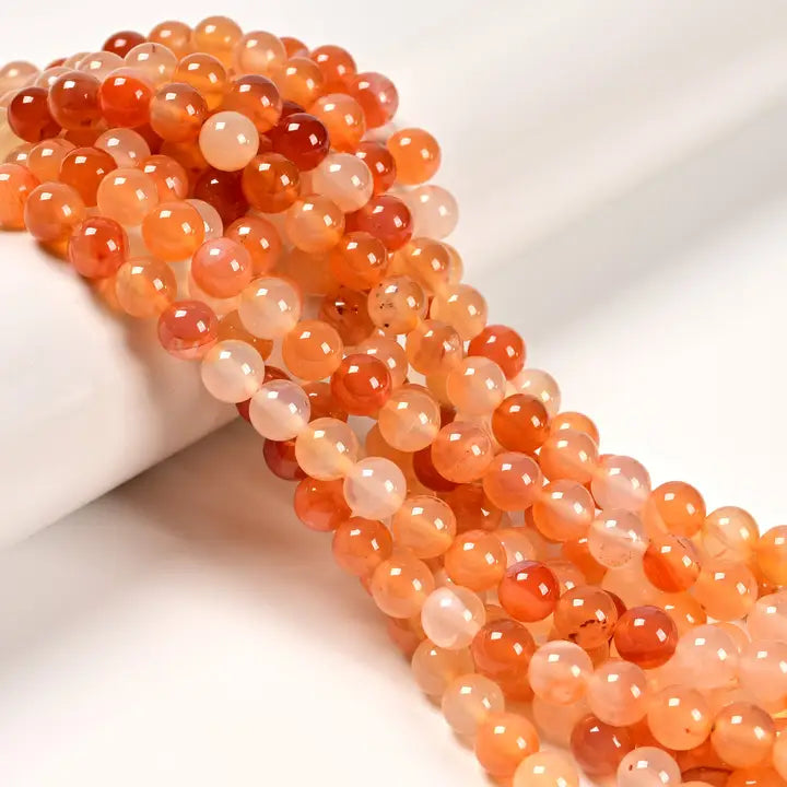 Beads - Natural Carnelian Smooth Round Beads Size 8mm 15.5'' Strand