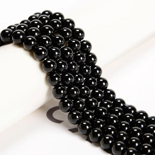 Beads - Black Onyx Smooth Round Beads 8mm 15.5" Strand