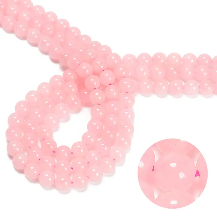 Beads - Rose Quartz Crystal Glass Smooth Round Beads Size 8mm Approx 15.5" Strand