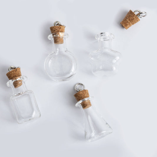 Jewelry - Mini Glass Potion Bottle Charms with Cork Set of 4 Clear Message in a Bottle for DIY Jewelry & Crafts