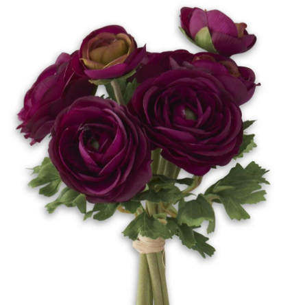 Flower - 10 Inch Dark Purple Real Touch Ranunculus w/Flocked Stems Single Stem