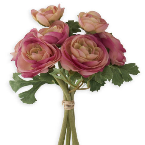 Flower - 10 Inch Pink Real Touch Ranunculus w/Flocked Stems Single Stem