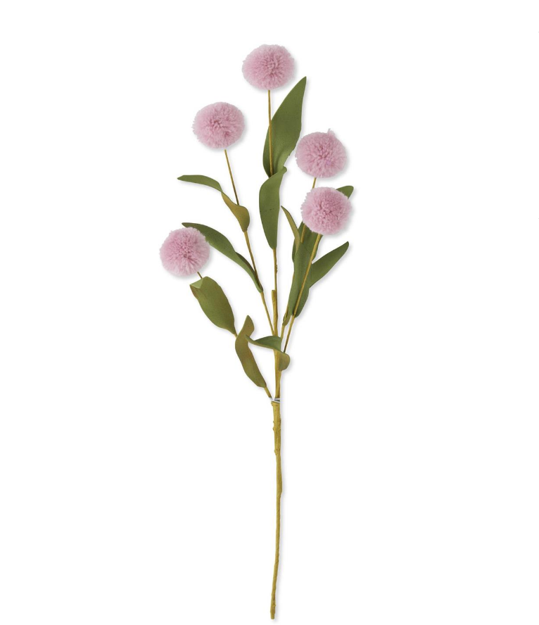 Flower - 13 Inch Light Purple Pompom Pick w/Green Eva Leaves Single Stem