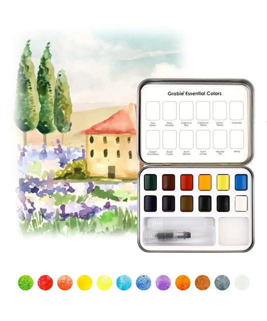 Watercolor - Pocket Set Of 12 With Brush - Essential Colors