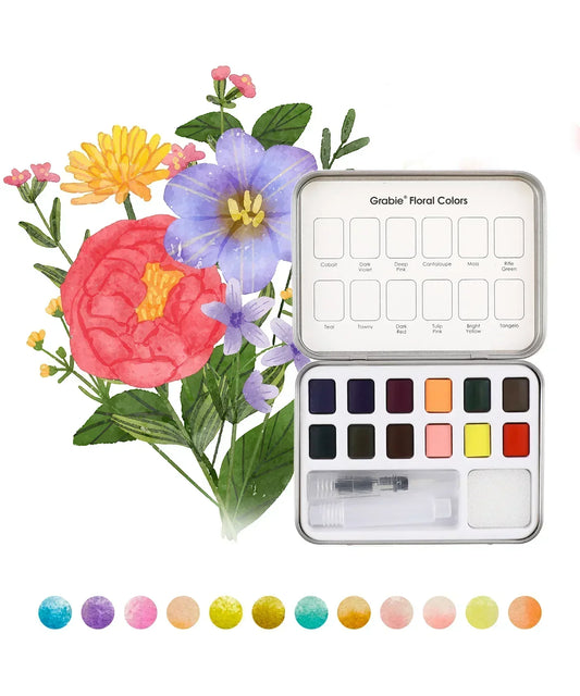 Watercolor - Pocket Set Of 12 With Brush - Floral Colors