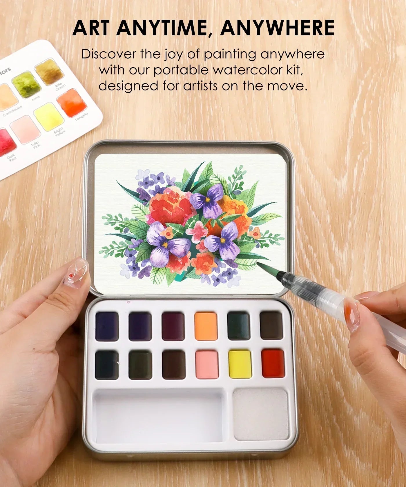 Watercolor - Pocket Set Of 12 With Brush - Floral Colors