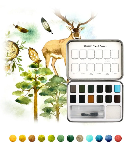 Watercolor - Pocket Set Of 12 With Brush - Forest Colors