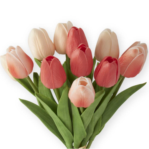 Flower - 13 Inch Coral & Peach Real Touch Mini Tulip Single Stem