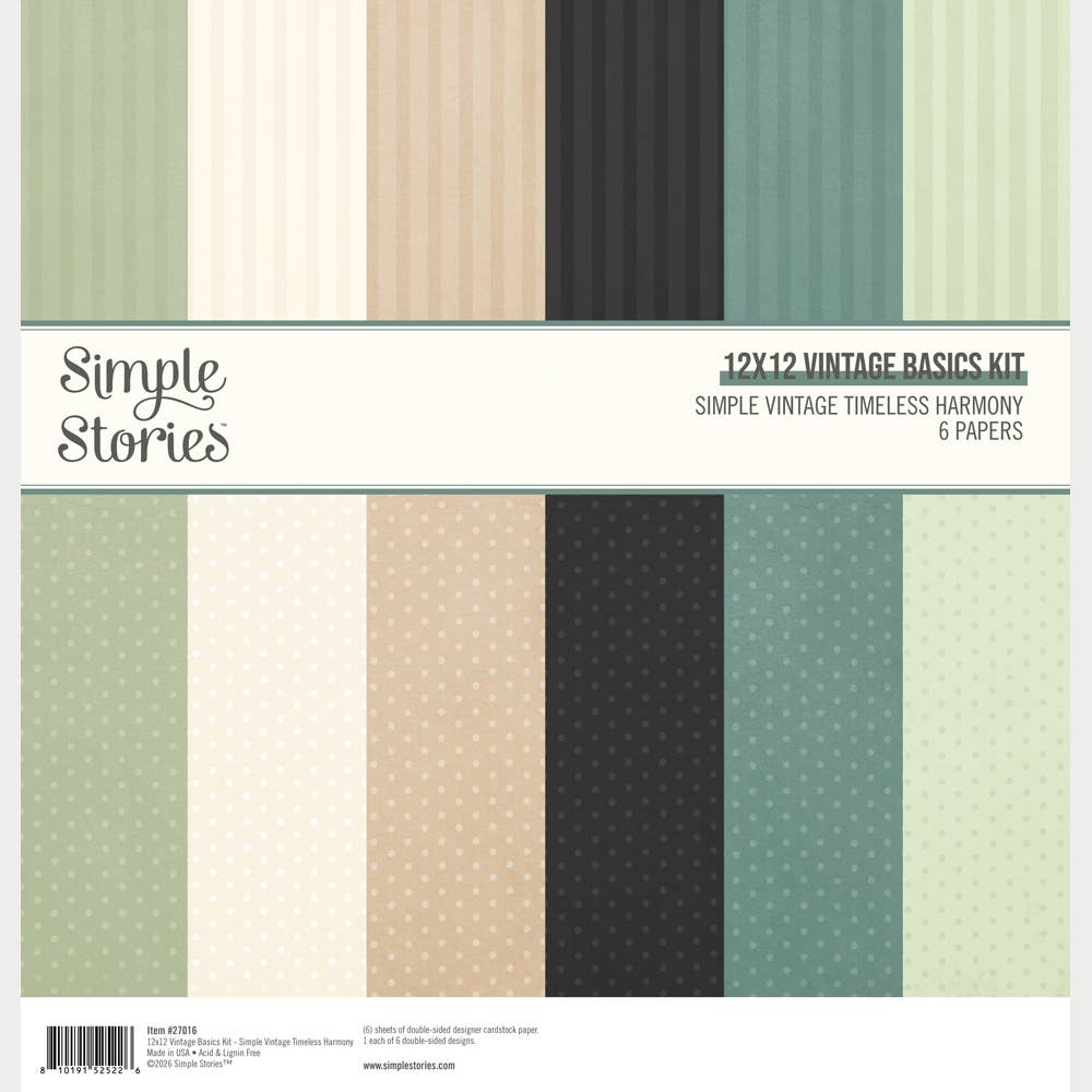 Scrapbook Paper - Simple Vintage Timeless Harmony - 12X12 Vintage Basics Kit