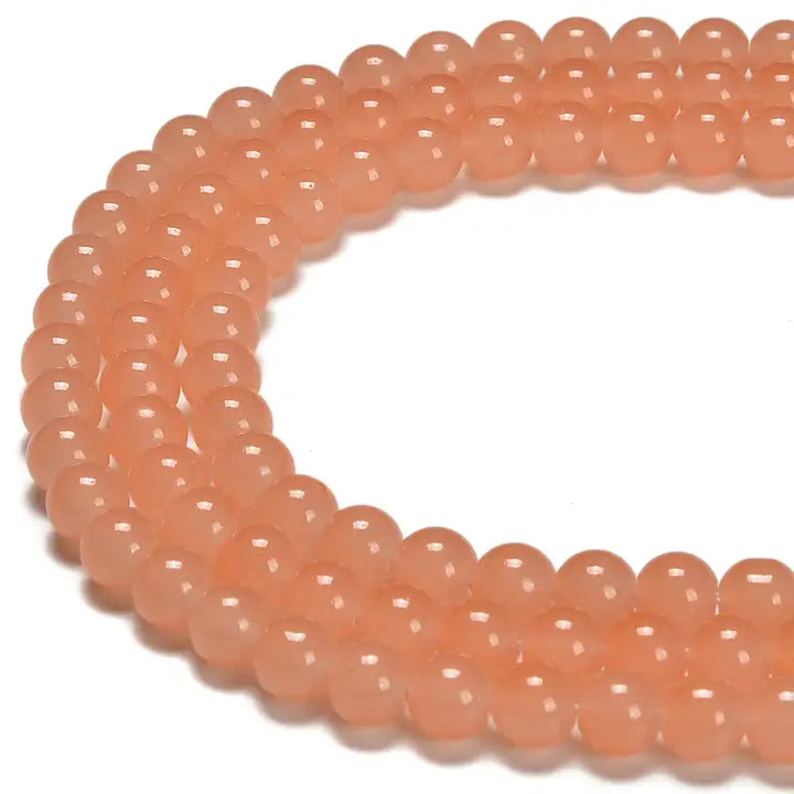Beads - Orange Peach Crystal Glass Smooth Round Beads Size 8mm Approx 15.5" Strand