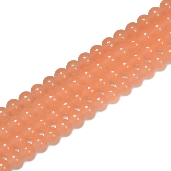 Beads - Orange Peach Crystal Glass Smooth Round Beads Size 8mm Approx 15.5" Strand
