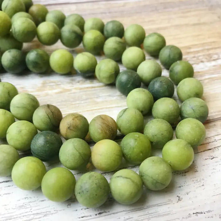 Beads - Natural Green Jade Matte Round Beads 4mm 15.5" S